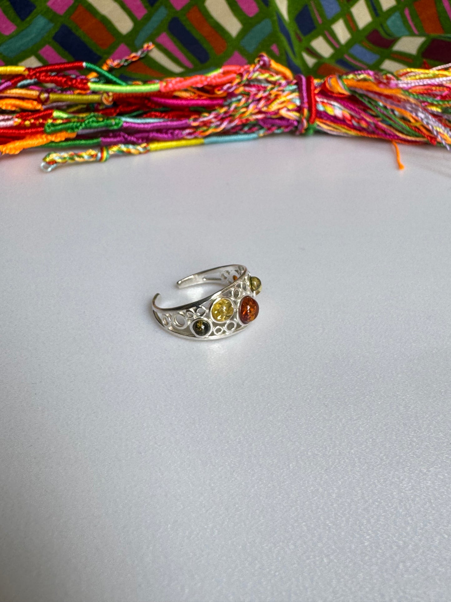 925 silver amber ring size 19 adjustable 54A