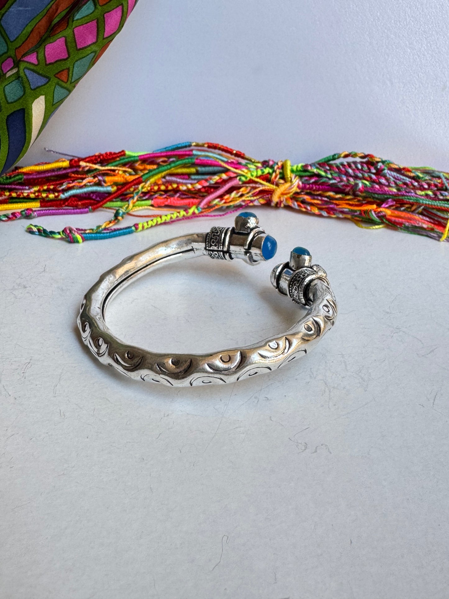 Bracciale boho argentato celeste