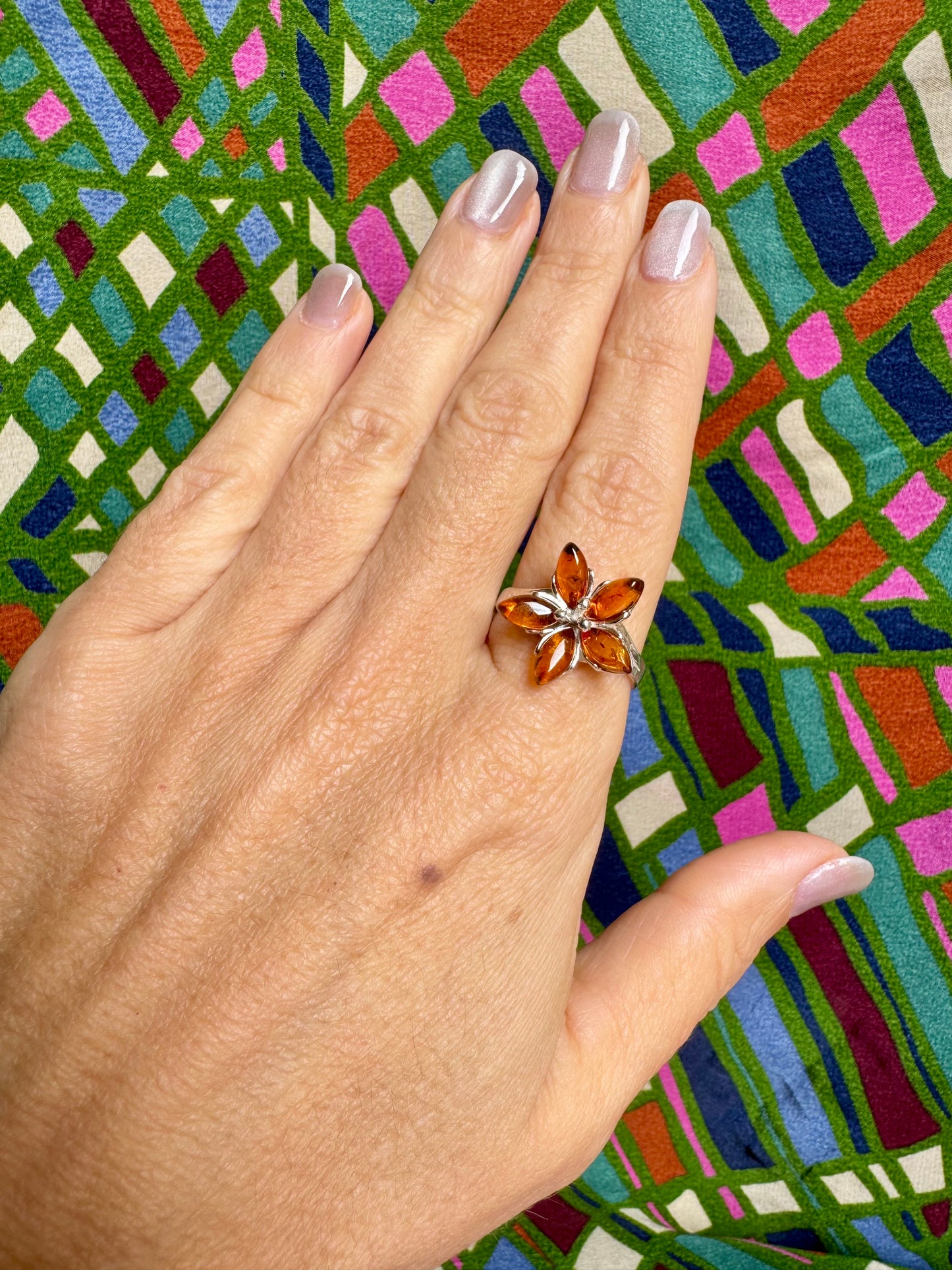 925 silver amber ring size 22 49A