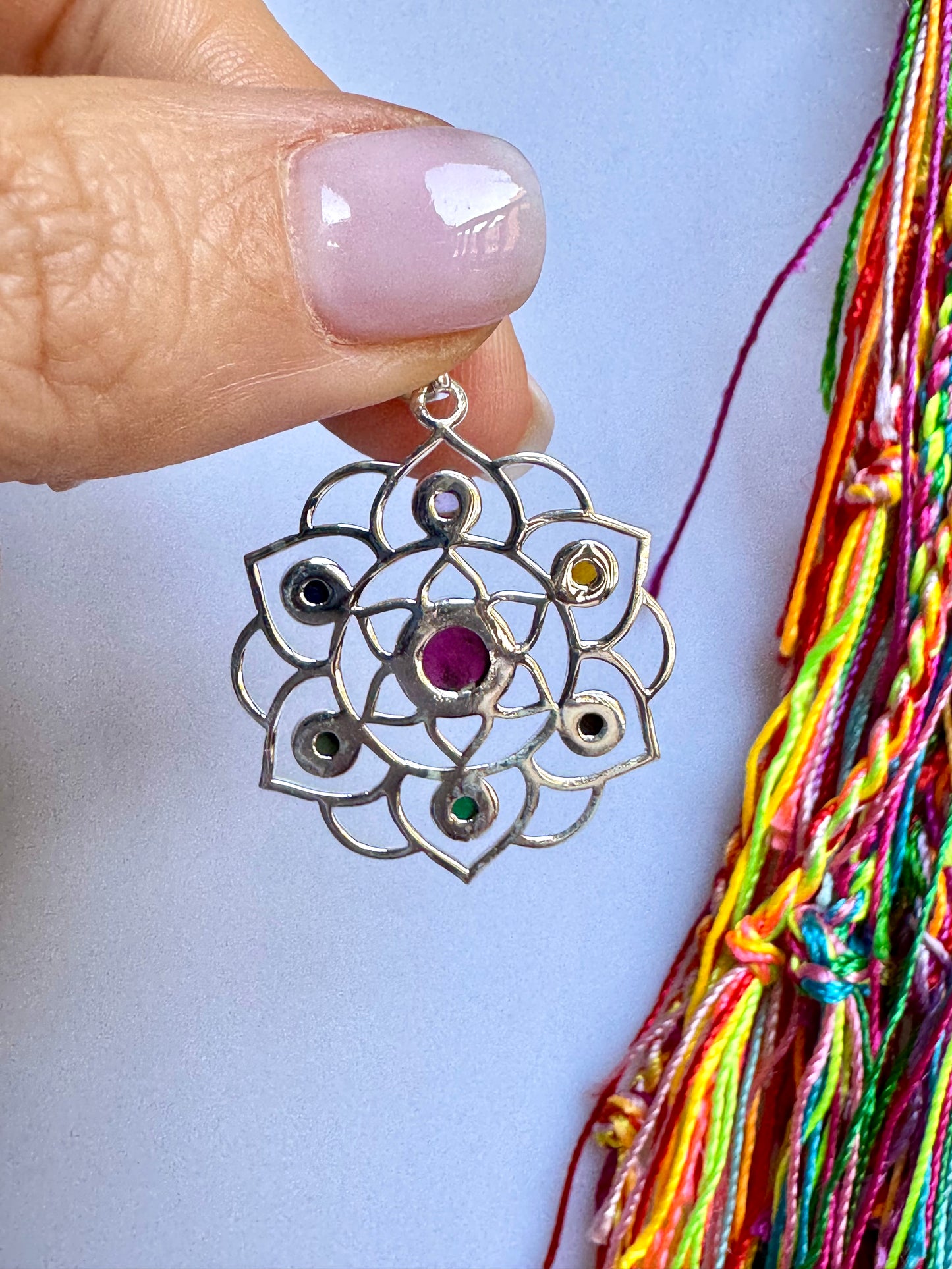 Ciondolo argento 925 fiore della vita 7 chakra V7
