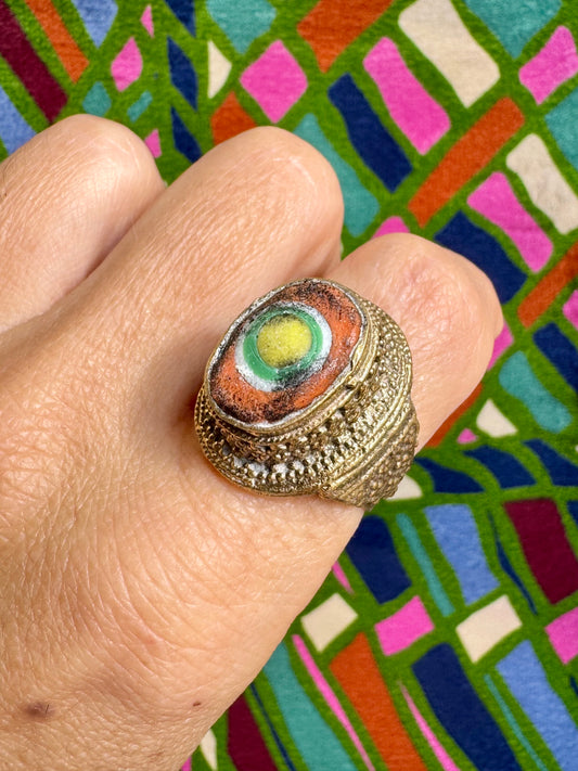 Antiker, bemalter Keramikring im Vintage-Stil, Größe 17/18