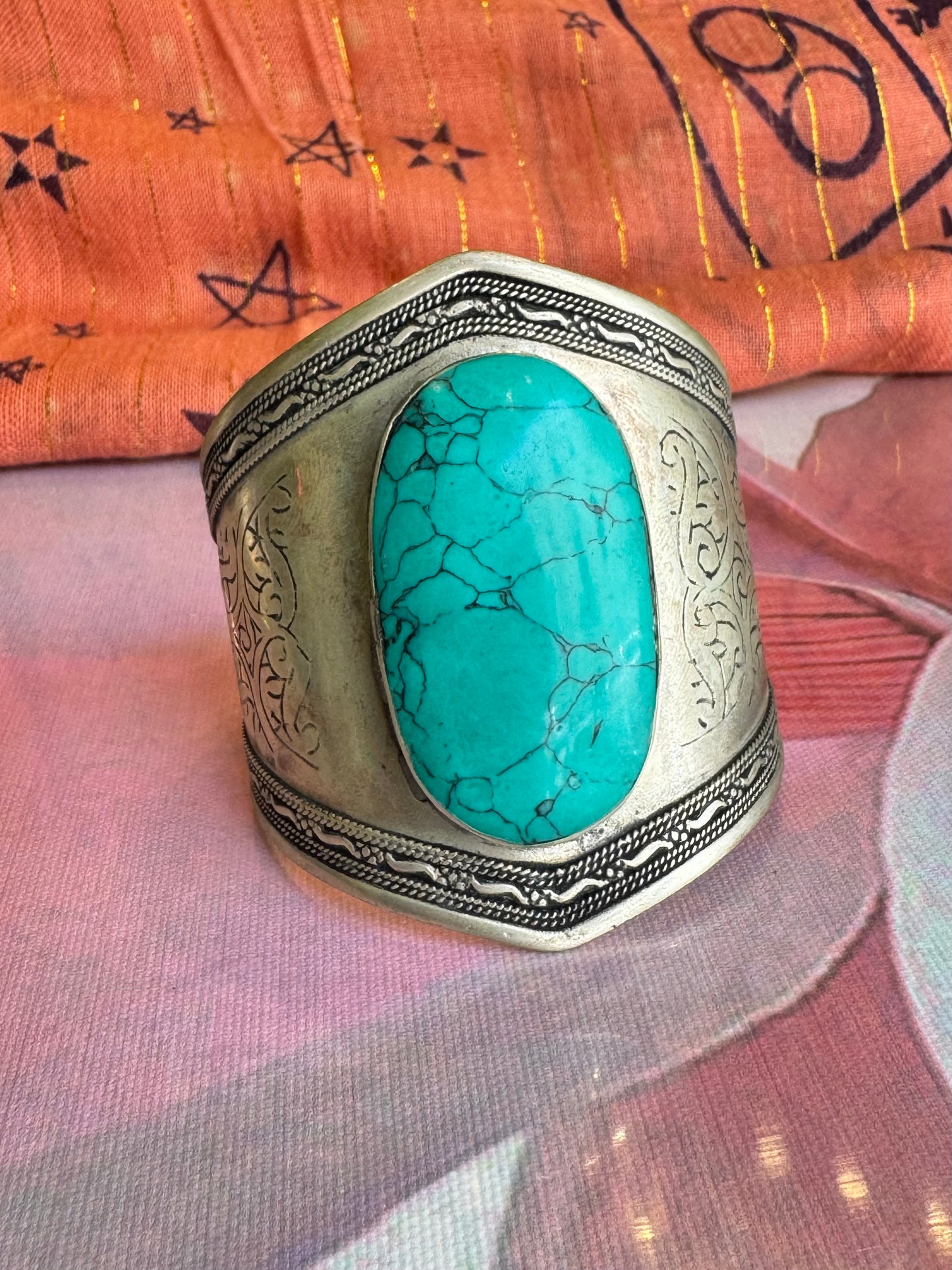Vintage synthetic turquoise antique open slave bracelet