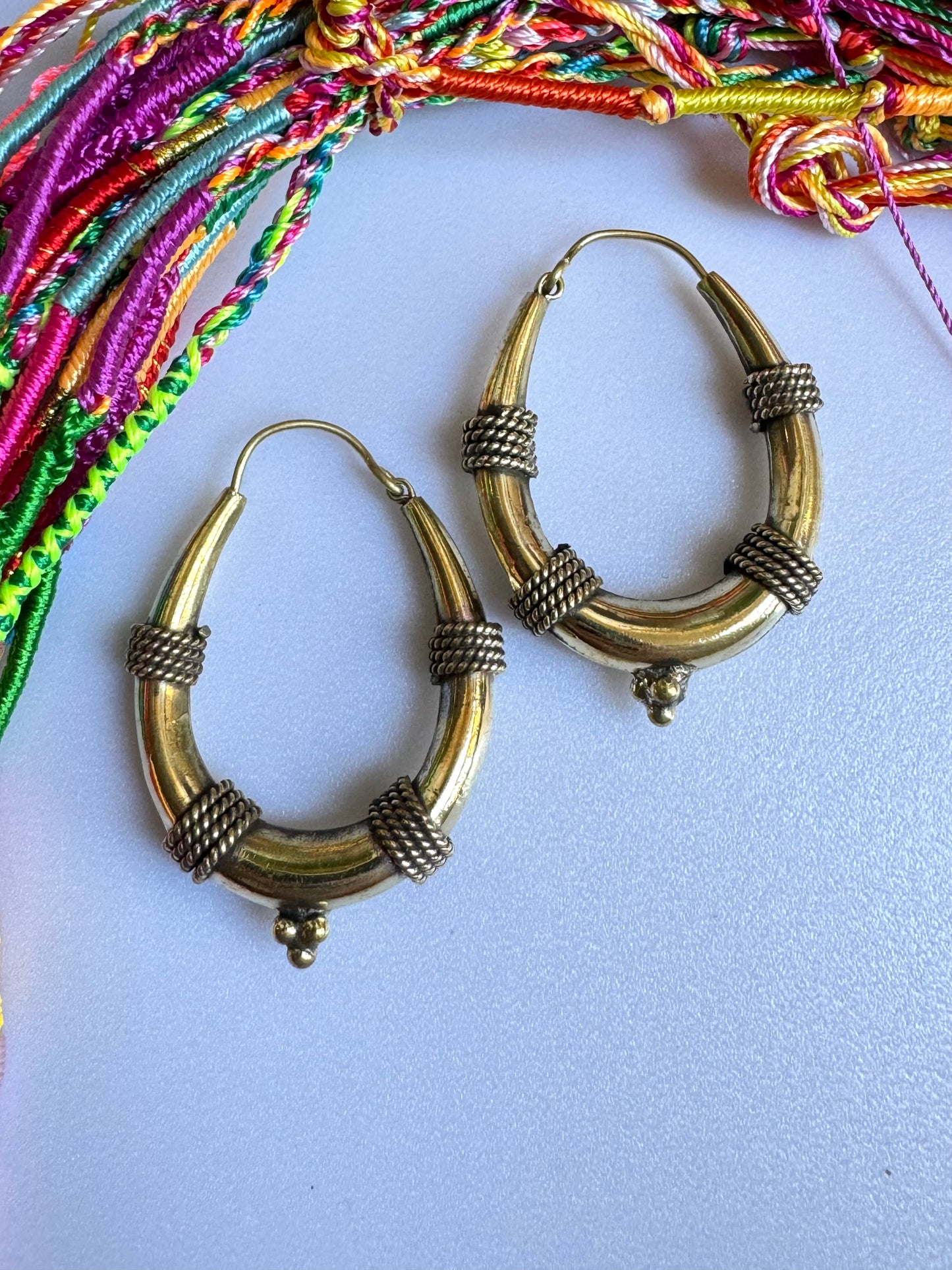 Gold Boho Earrings Oval Tribal Tip