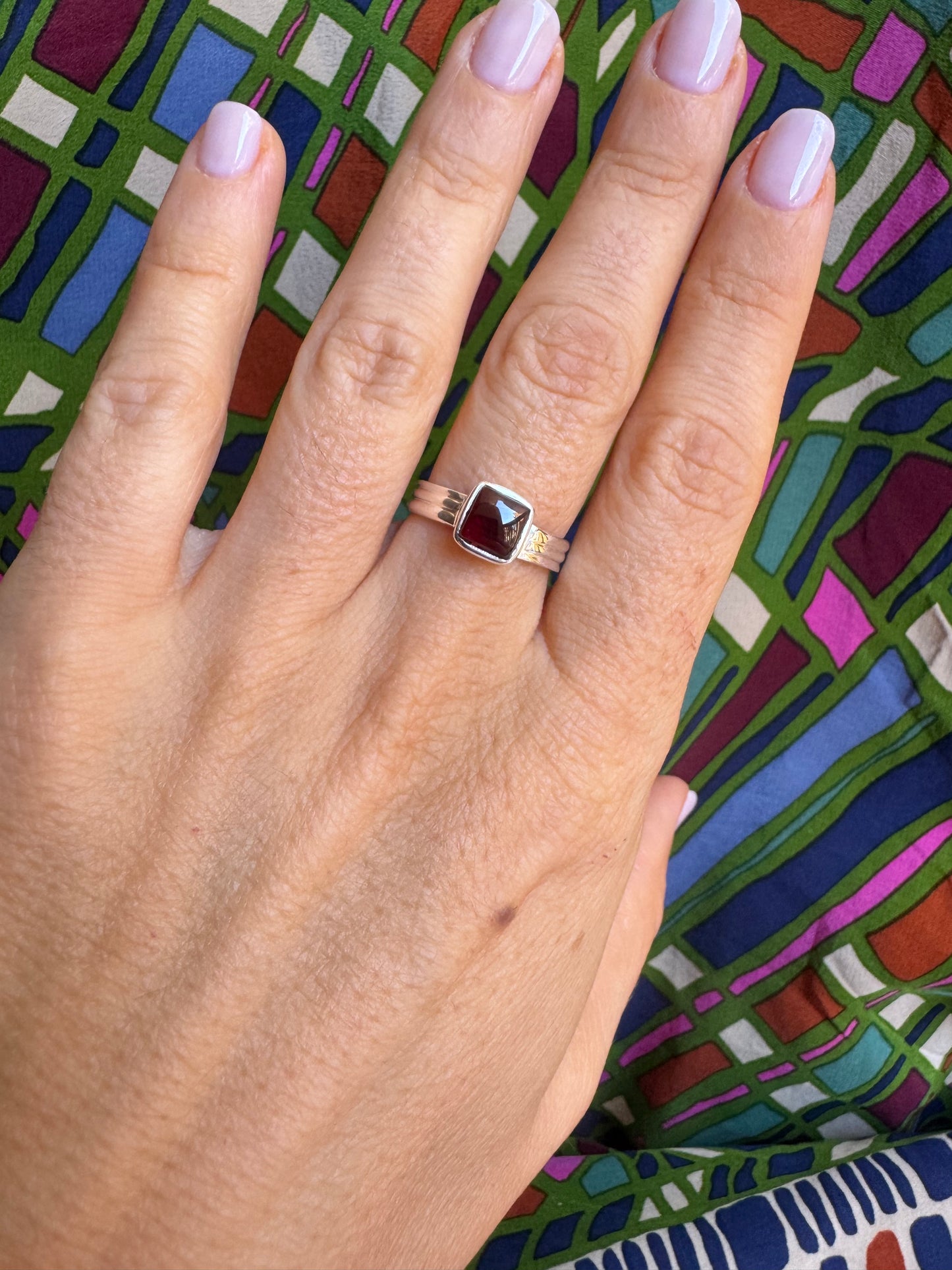 925er Silberring mit Granat, Größe 14 - G56