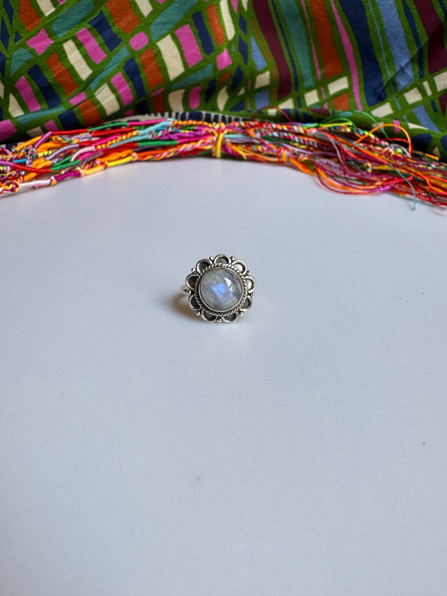 925 Silber Regenbogen Mondstein Ring Größe 16/17 - G4