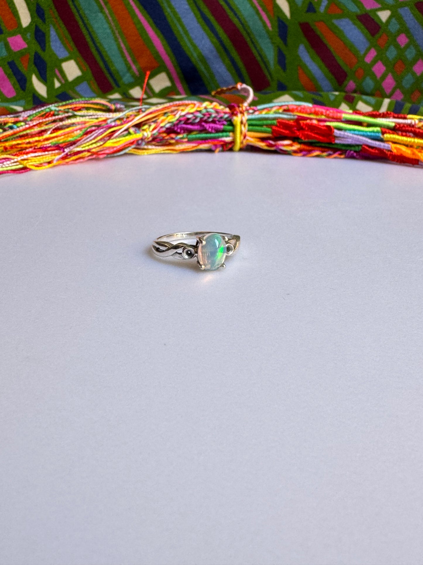 925 silver ring with white opal X13
