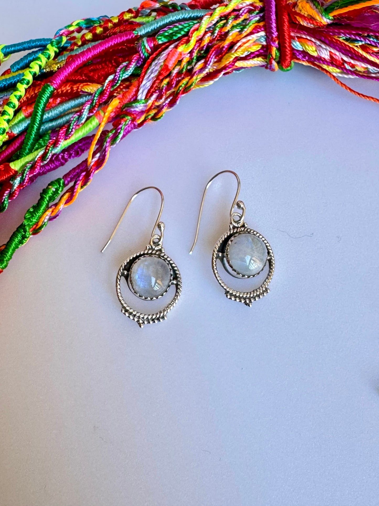 925 Silver Rainbow Moonstone Earrings D20