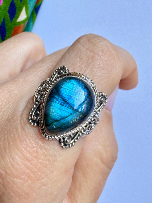 Anello argento 925 labradorite misura 20/21 - 12LAB