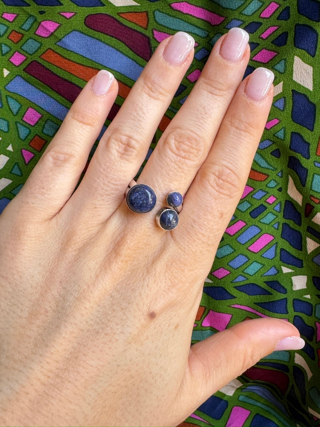 Silver lapis lazuli boho ring