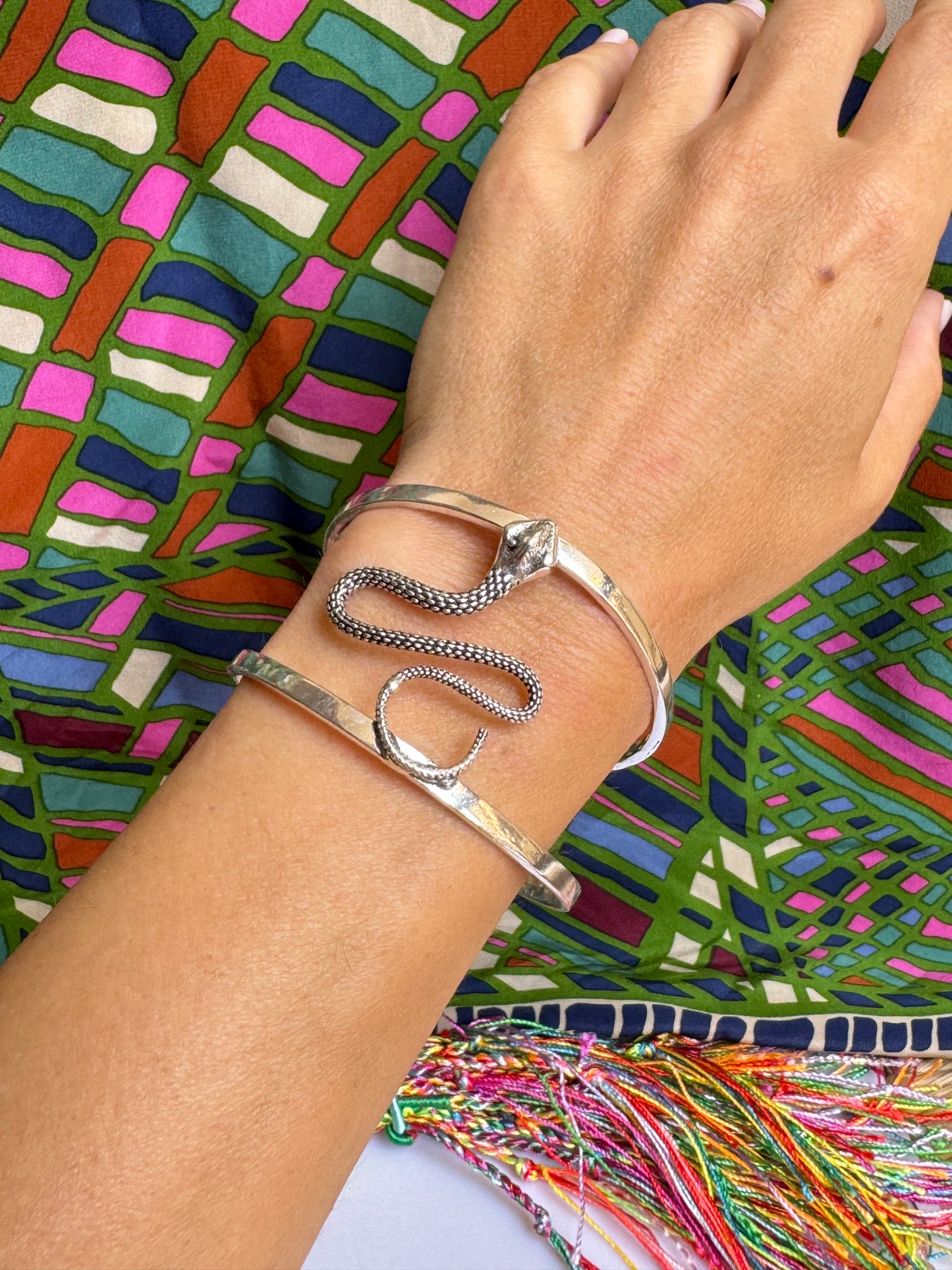 Silver snake boho bangle bracelet