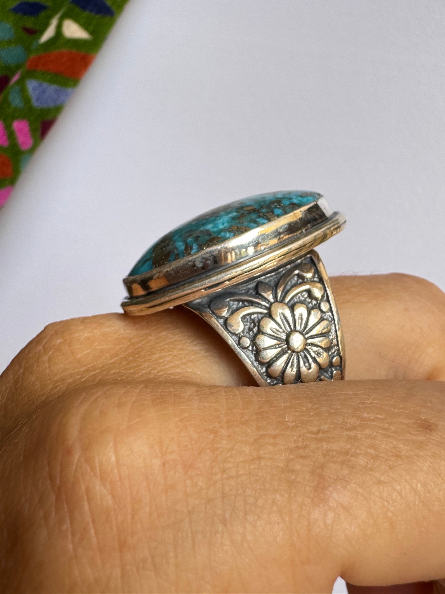 Anello argento 925 copper turquoise turchese misura 31 7V