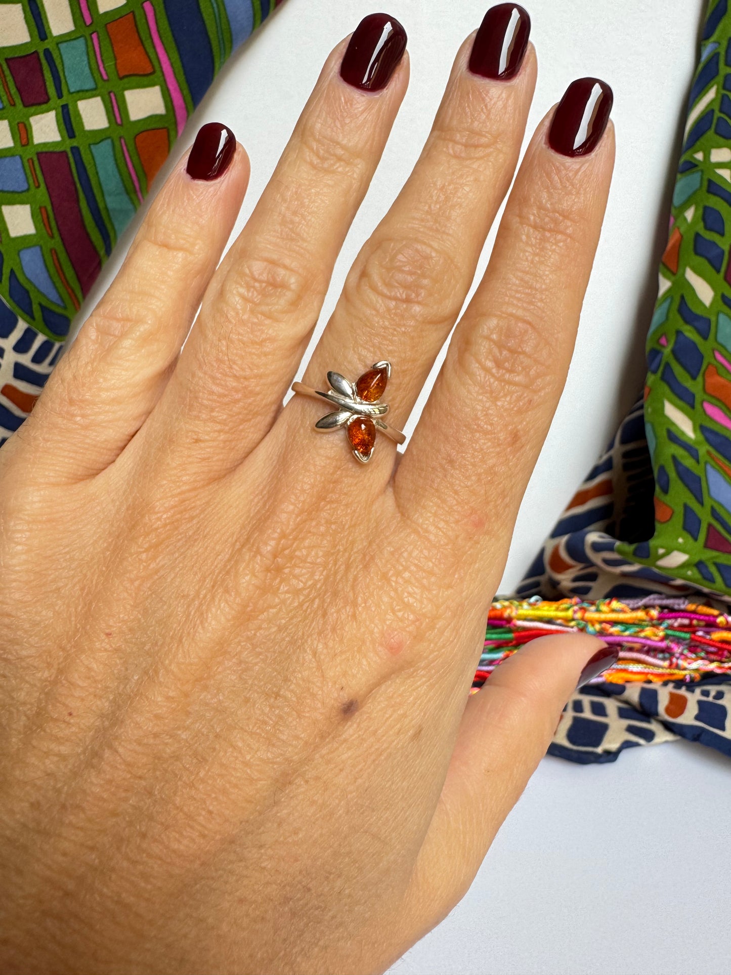 Anello argento 925 ambra misura 15 regolabile 9AMB