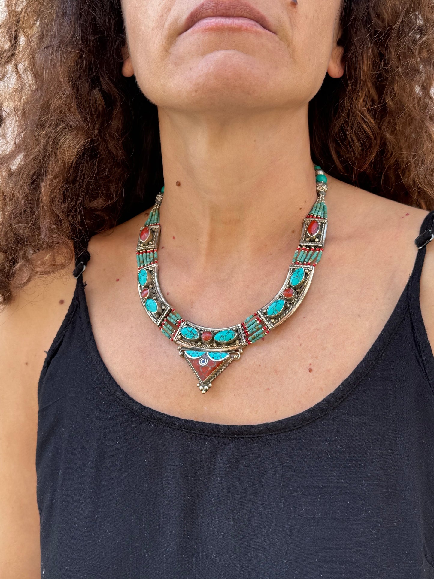 Collana nepalese metallo pietre vintage anni 70