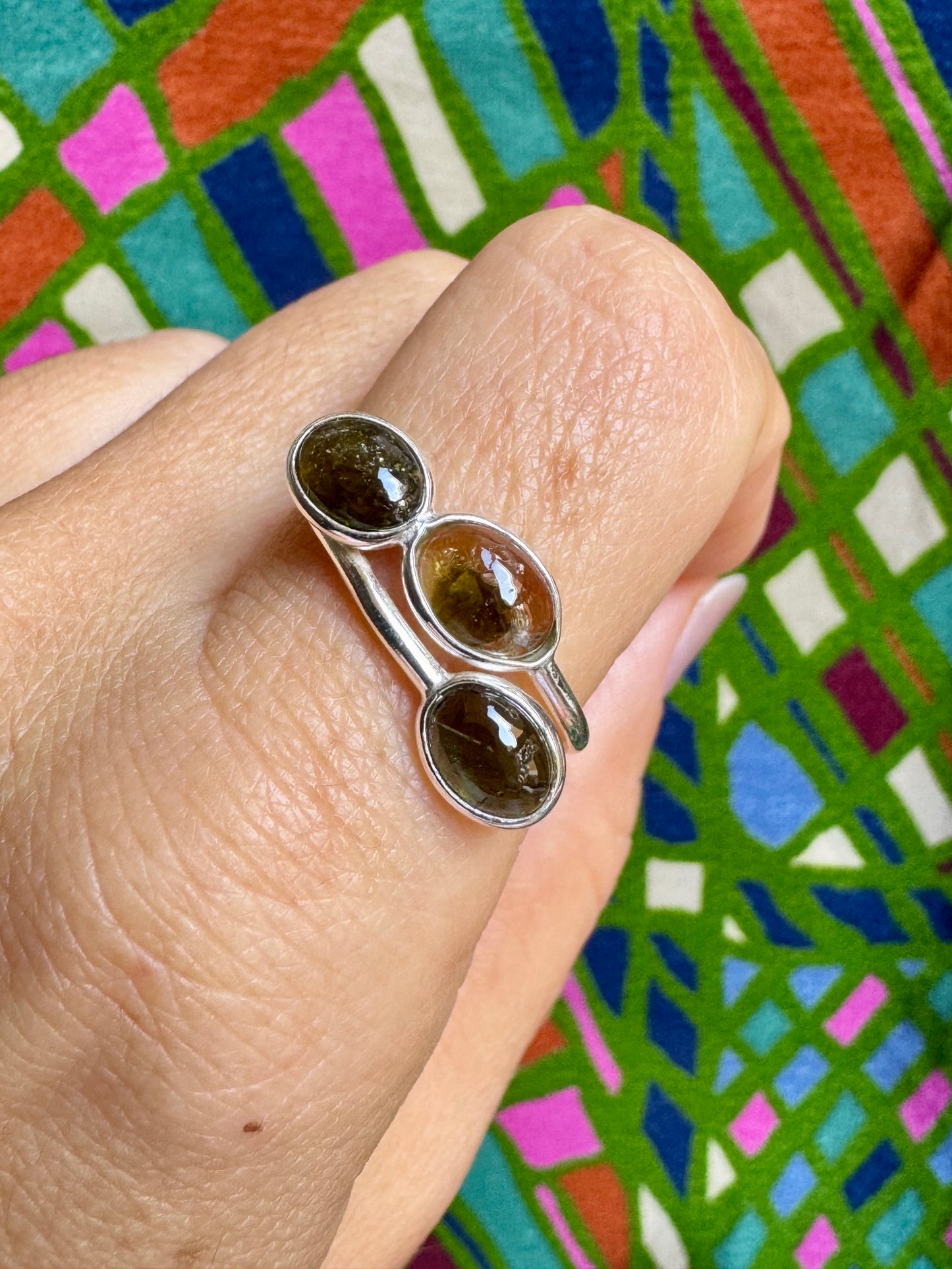 Adjustable 925 silver tourmaline ring size 21 - TA49 defective