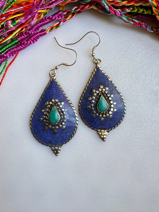 Blue and turquoise Nepalese earrings