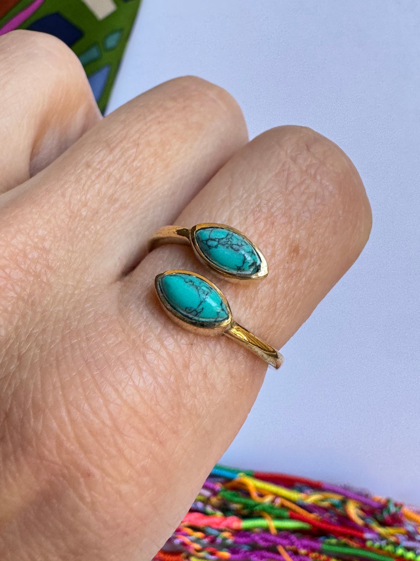 Anello boho dorato turchese