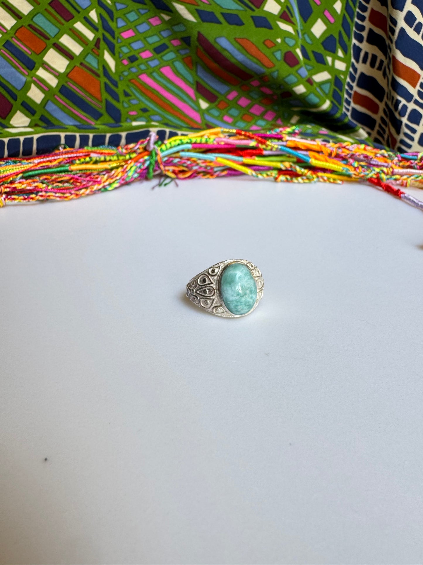 925 Silber Larimar Ring Größe 16/17 X84