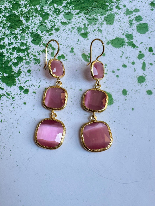 Orecchini 3 pietre rosa