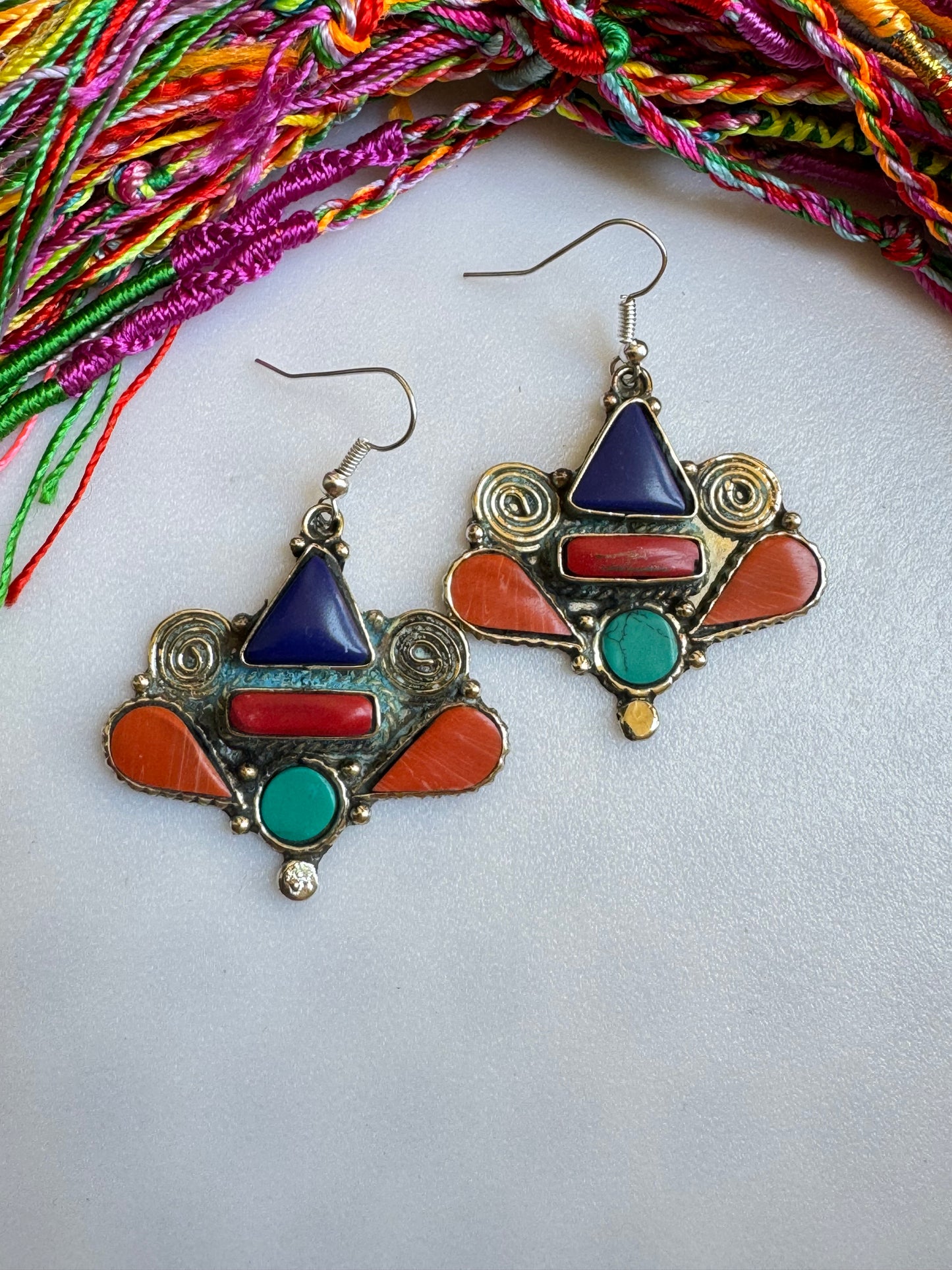 Nepalese Blue Red Turquoise Earrings Defective