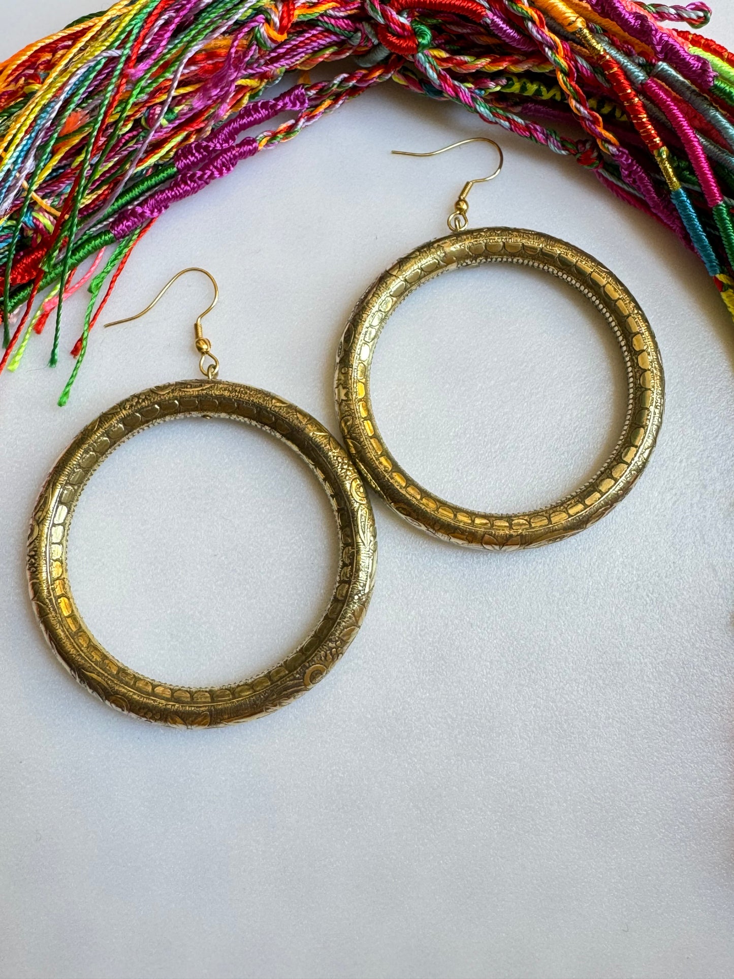 Boho earrings golden double dangle decorated hoops