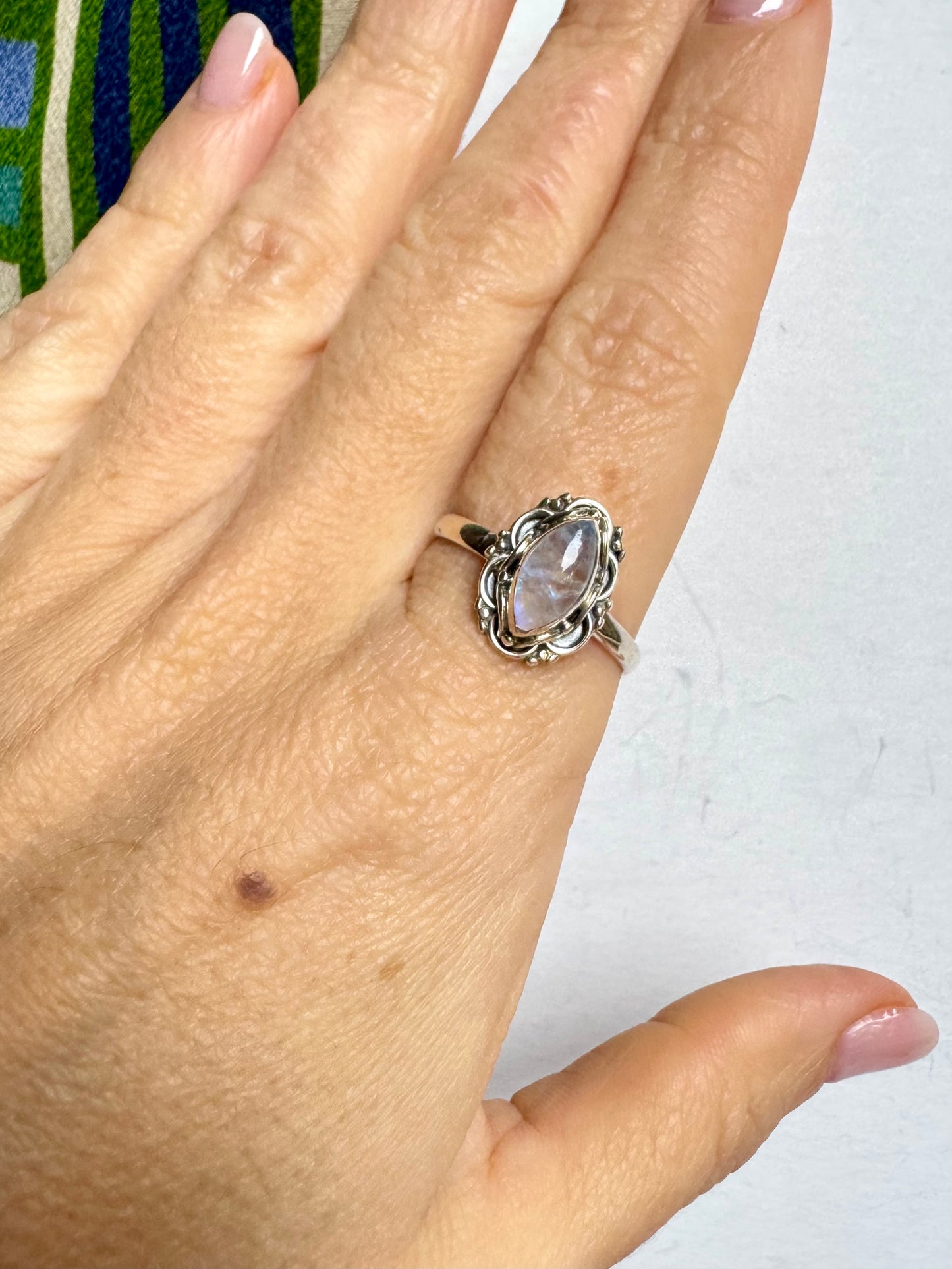Anello argento 925 Pietra di luna arcobaleno misura 23 - 14SZ