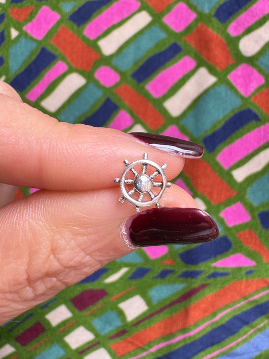 Single earring lobe 925 silver rudder