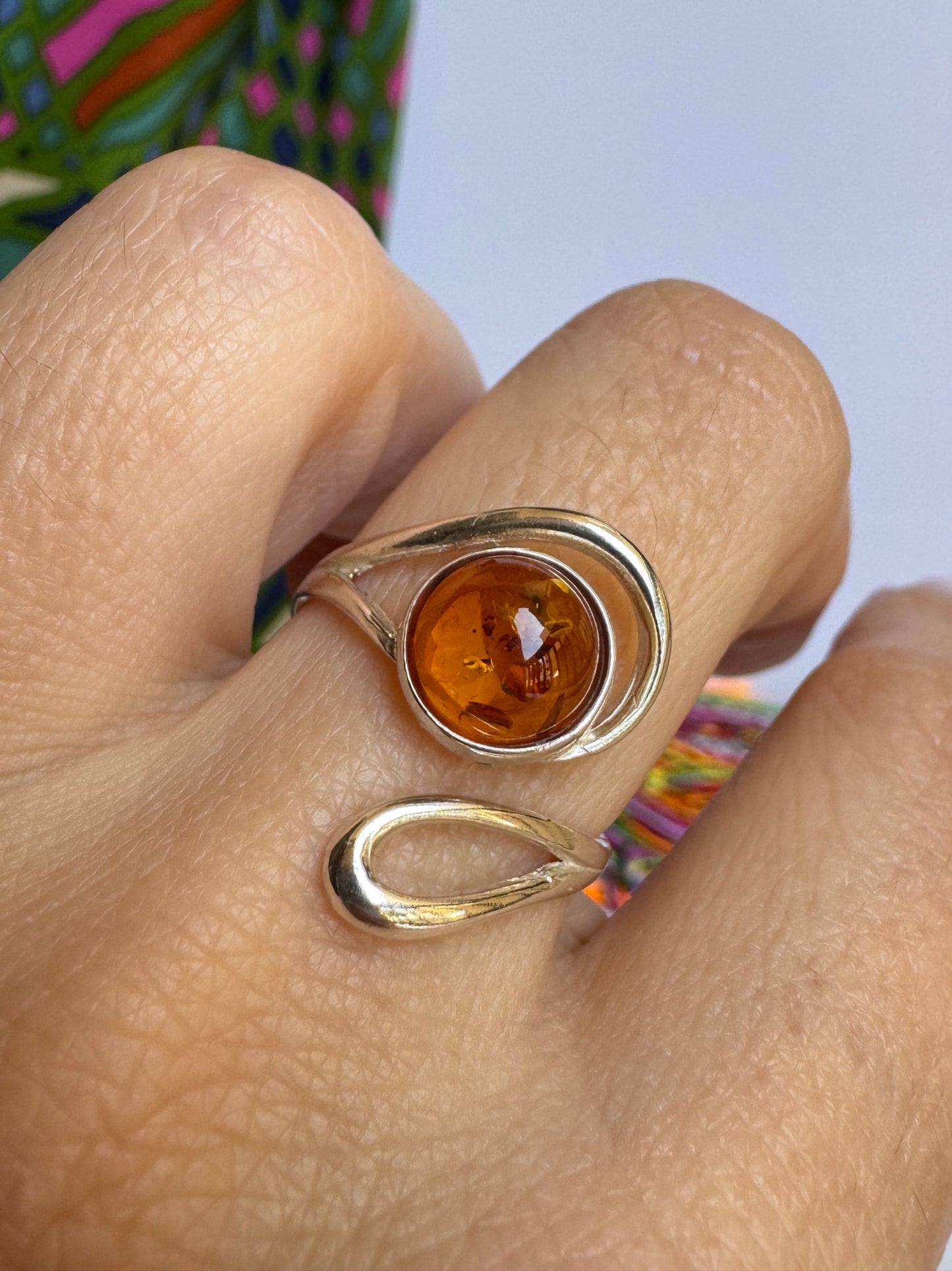 Anello argento 925 ambra misura 15 regolabile 34AMB