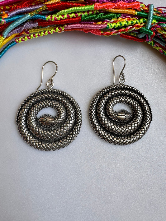 Boho silver snake earrings