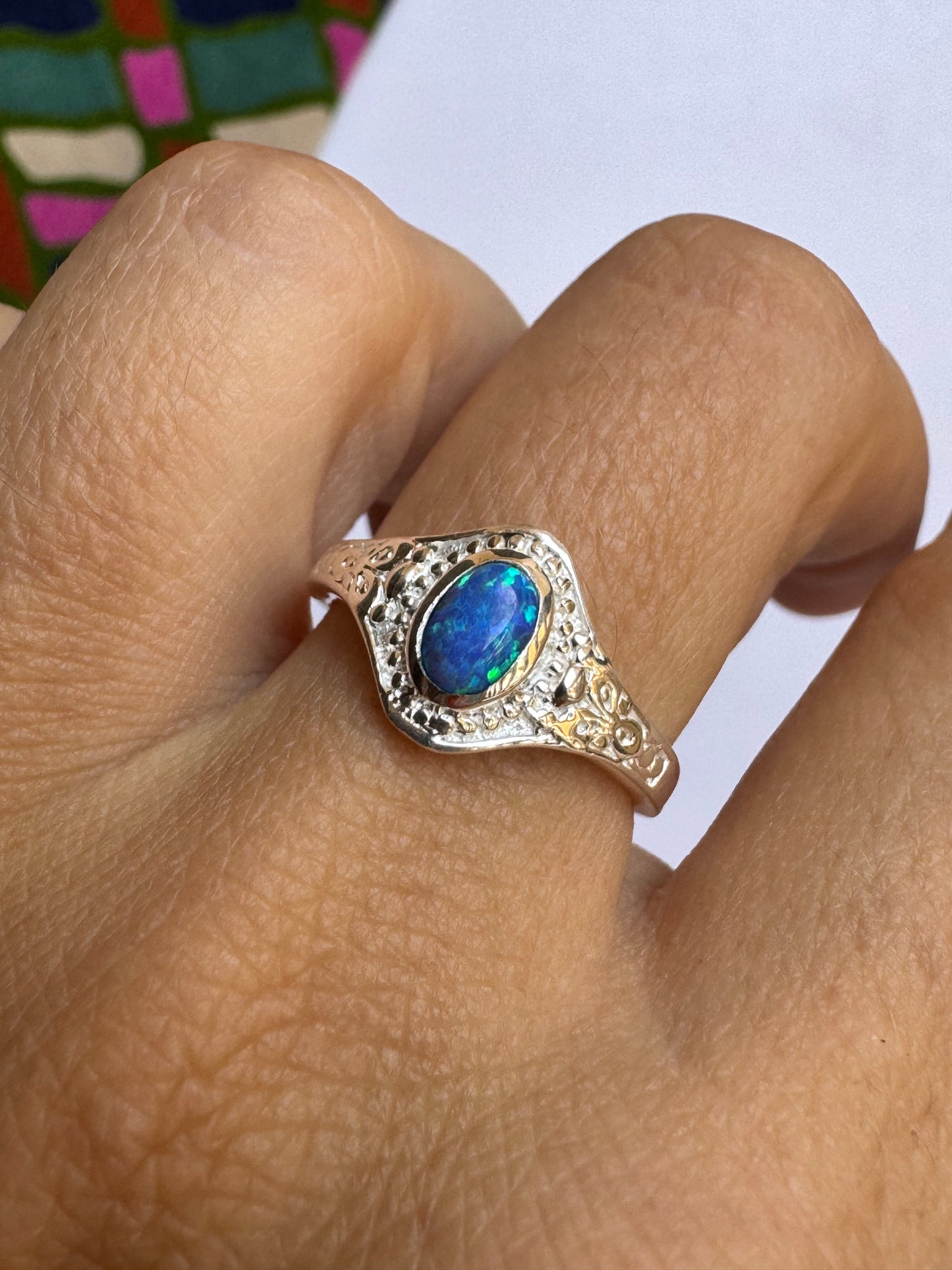 Anello argento 925 opale blu misura 15 2OP