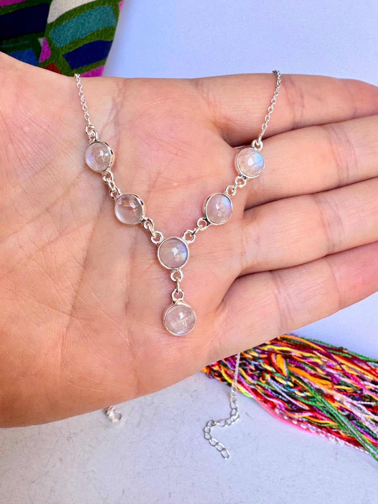 Collana argento 925 pietra di luna arcobaleno