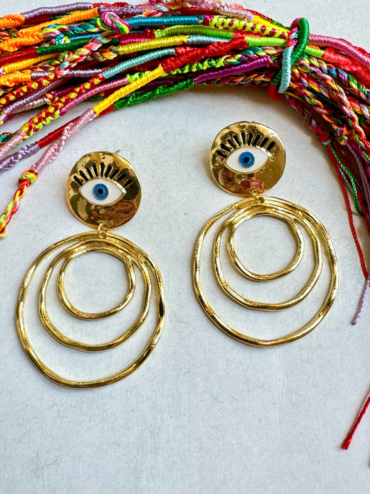 Golden Turkish eye circle earrings