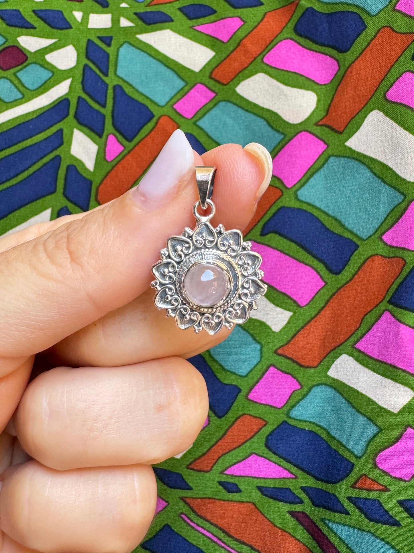 C1 rose quartz 925 silver pendant