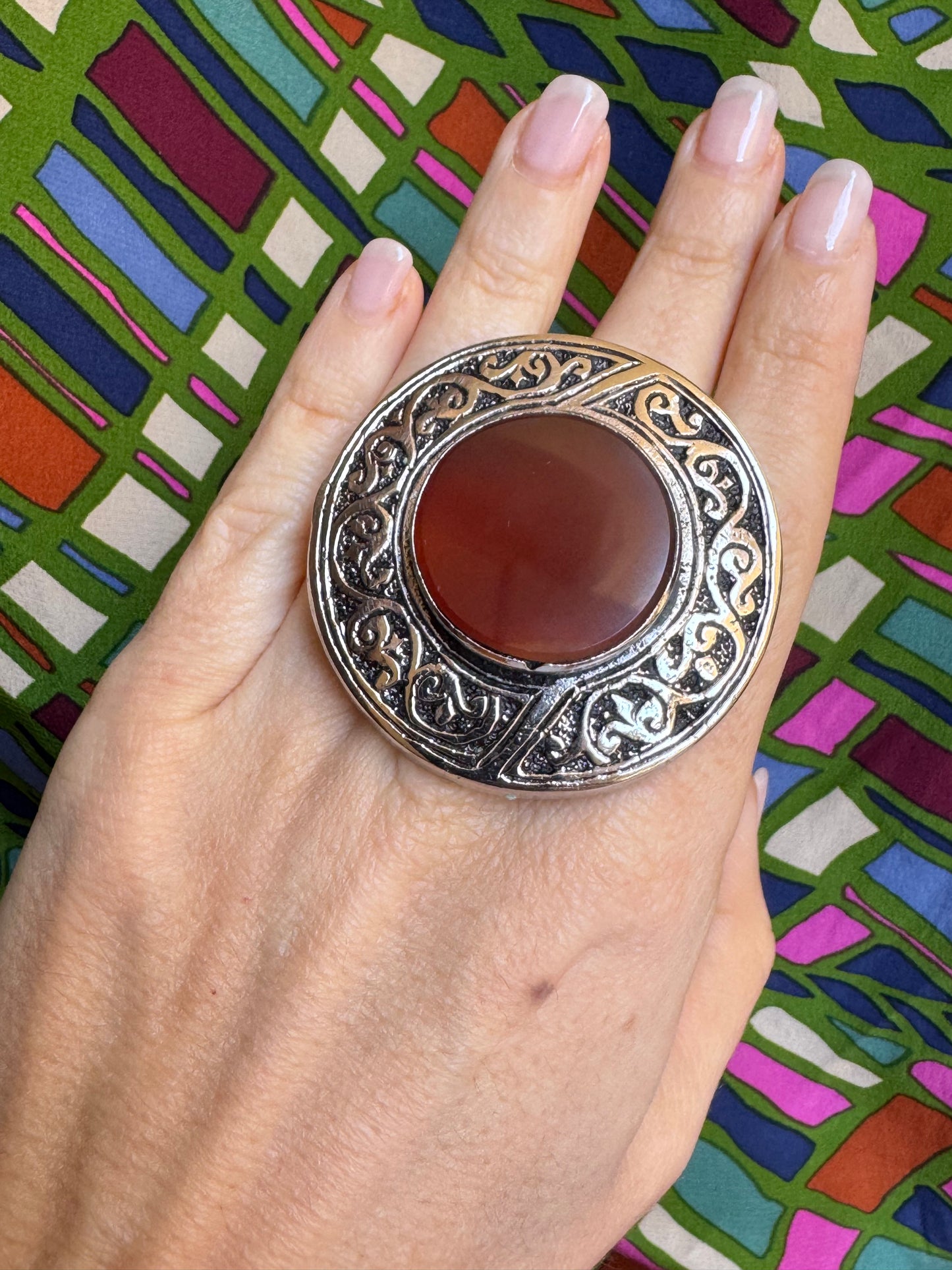 Antique vintage agate stone ring