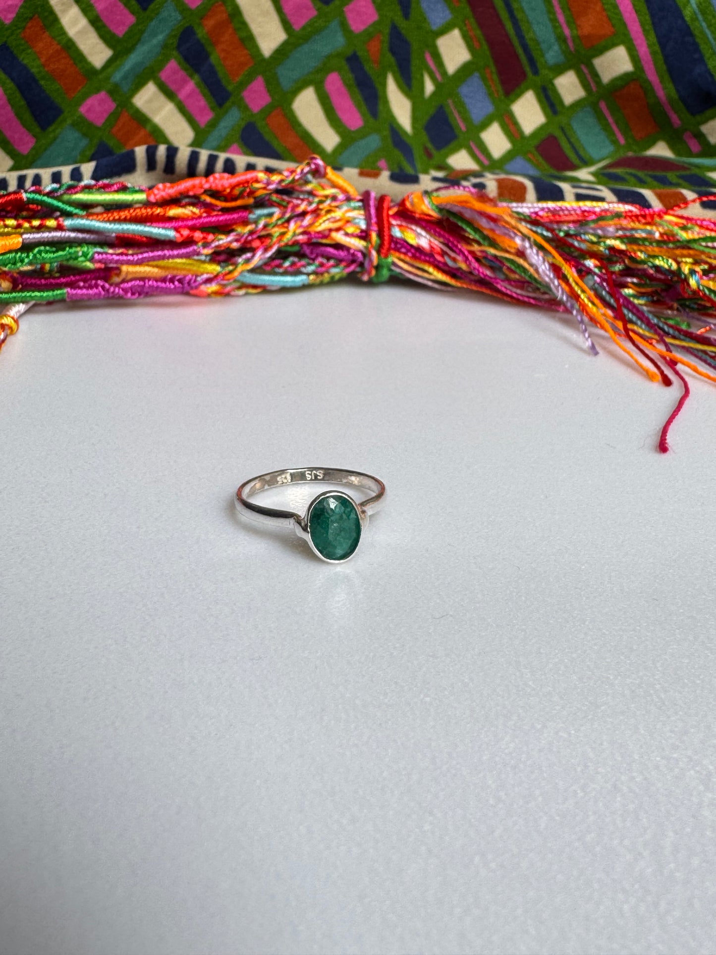 925 silver ring with emerald root, size 12 - 15RS