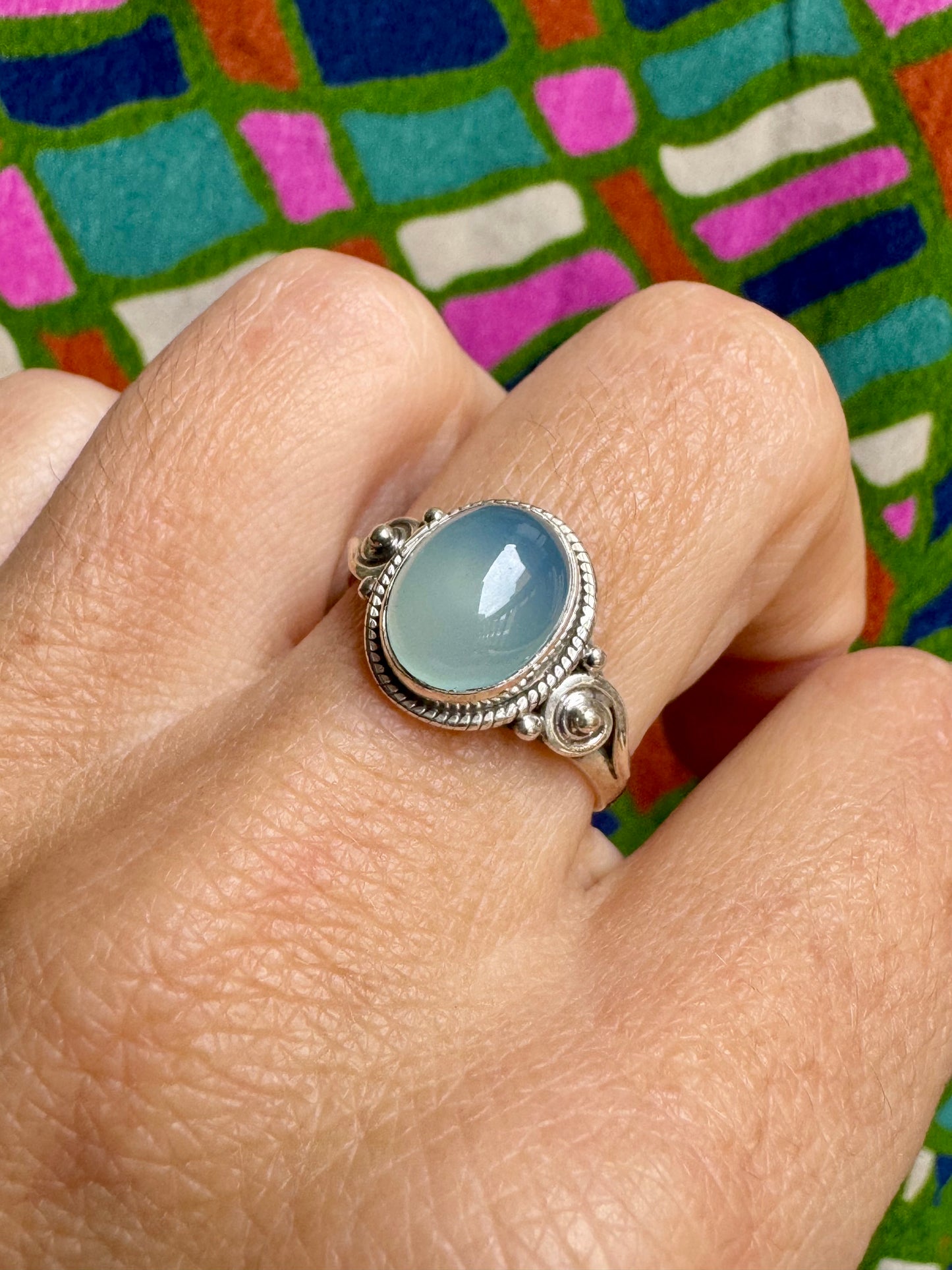 925 silver chalcedony ring size 16 - 9L