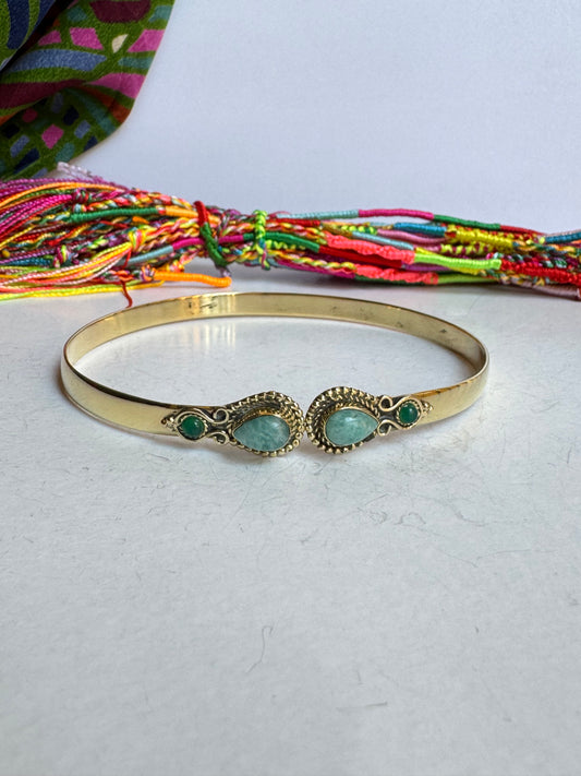 Bracciale braccio boho dorato celeste e verde