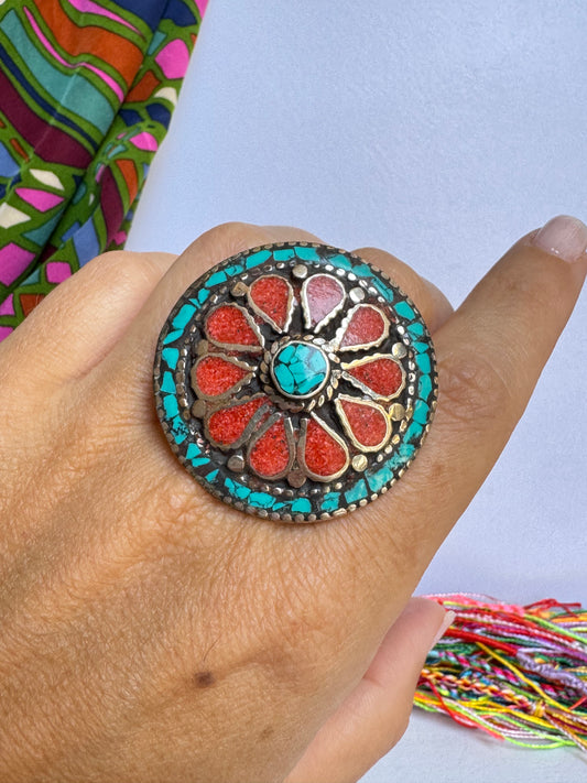 Anello nepalese mosaico vintage misura 22 regolabile