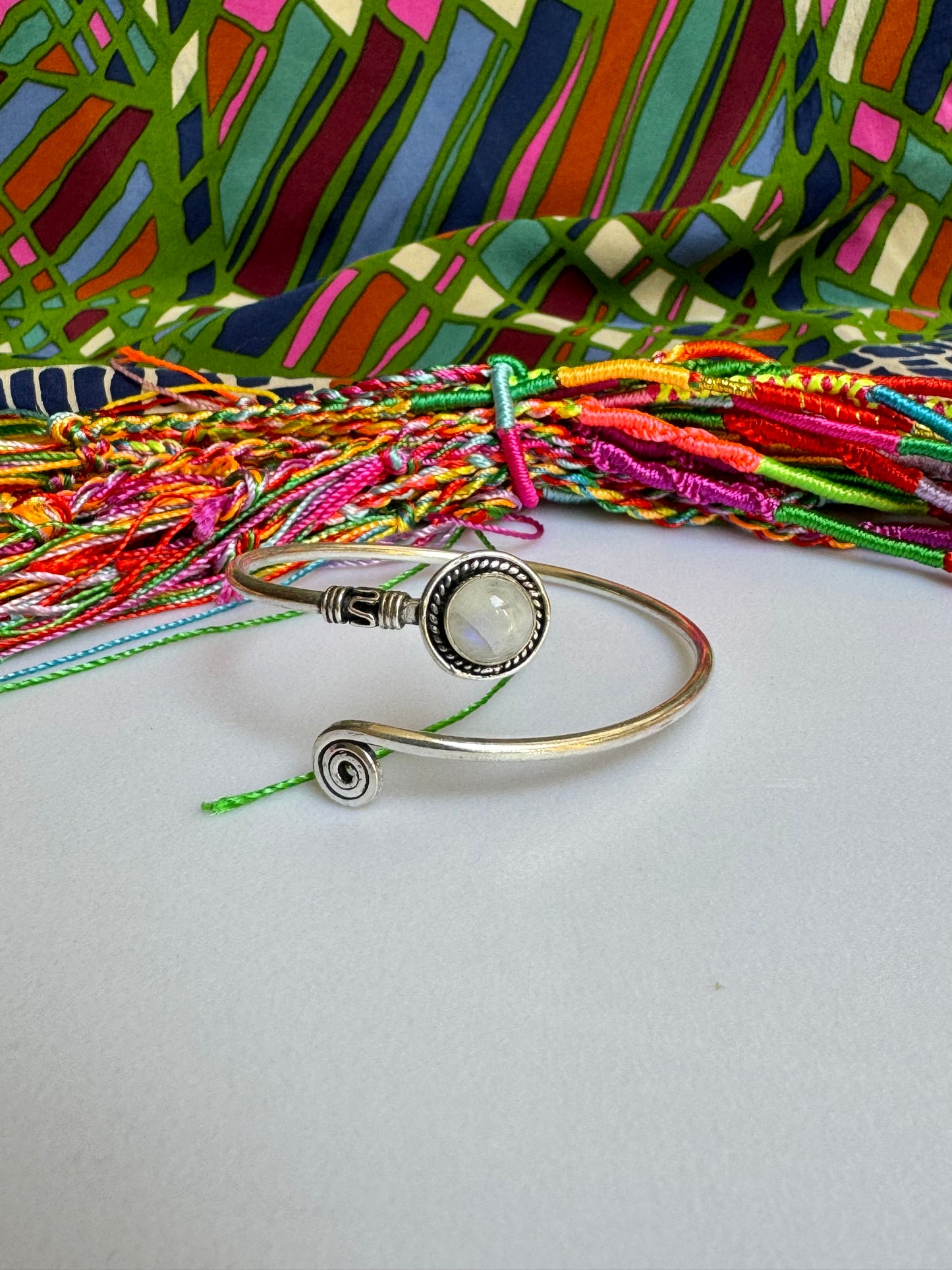 Silver moonstone boho bracelet