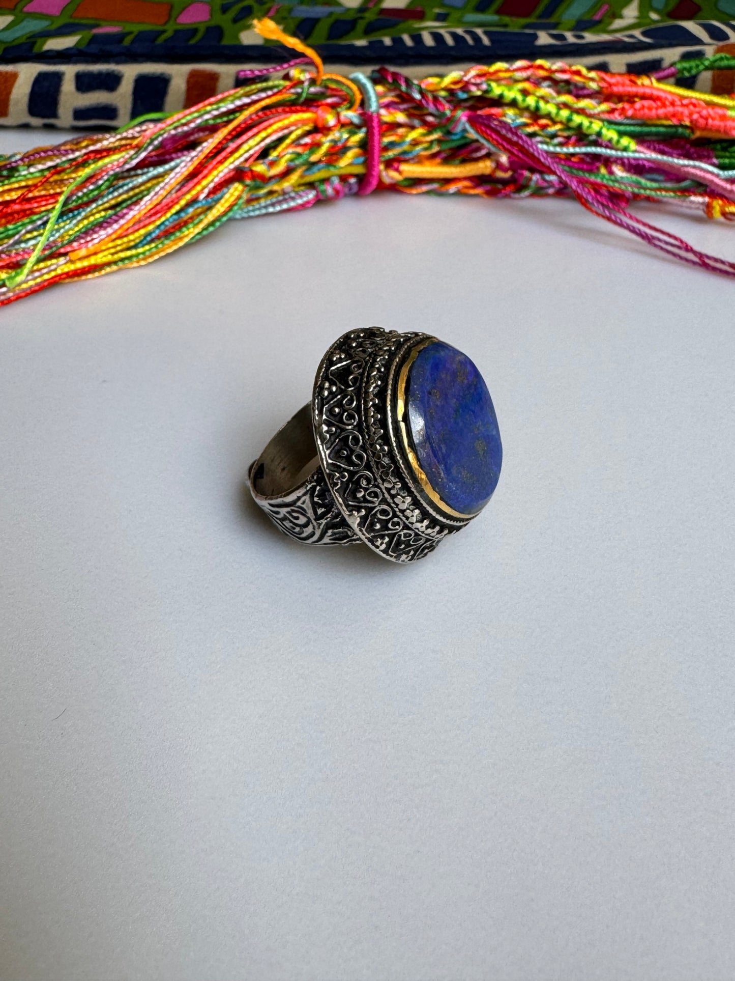 Antique vintage lapis lazuli hard stone ring