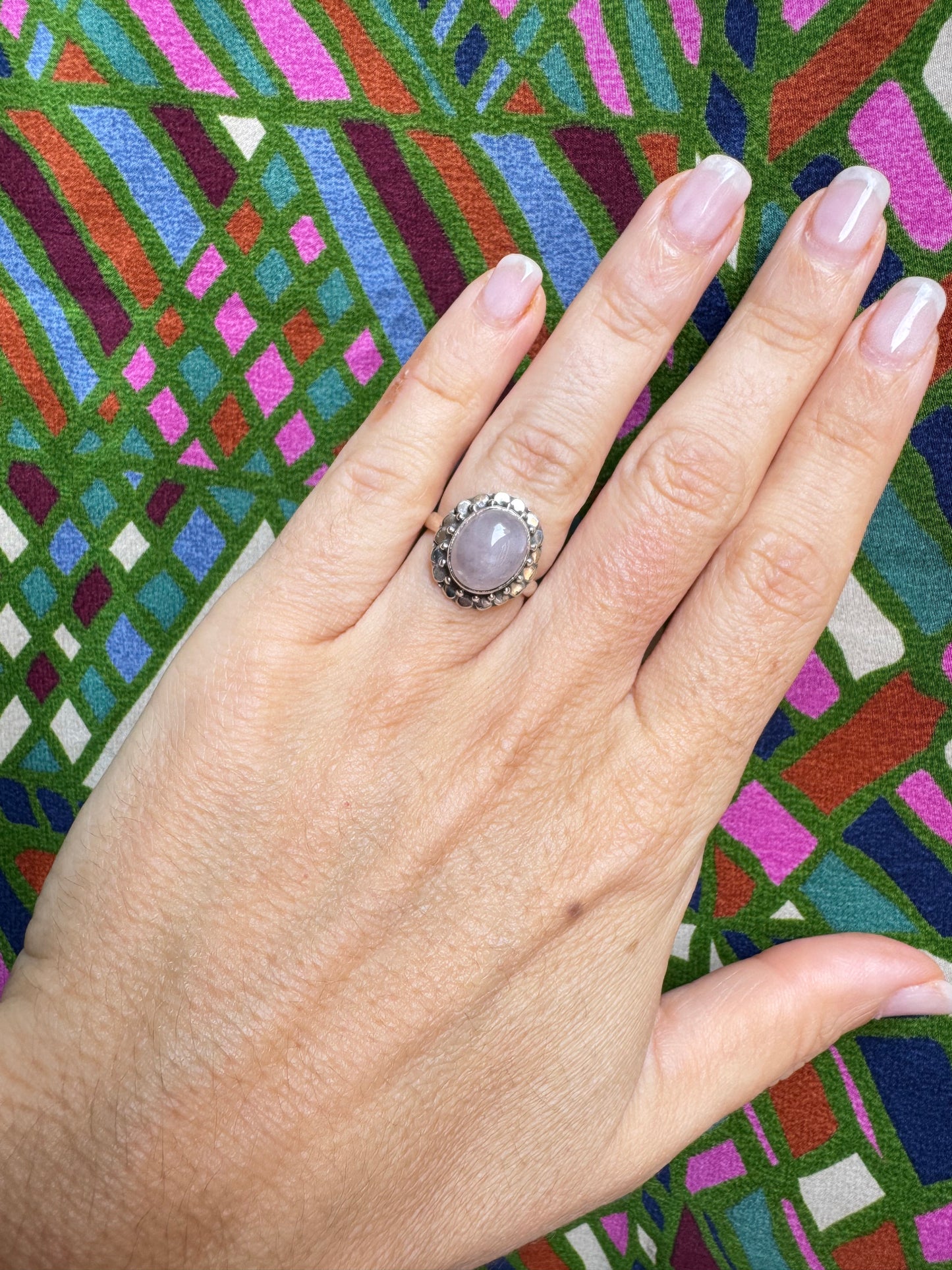 925 silver ring with rose quartz, size 12 - X63