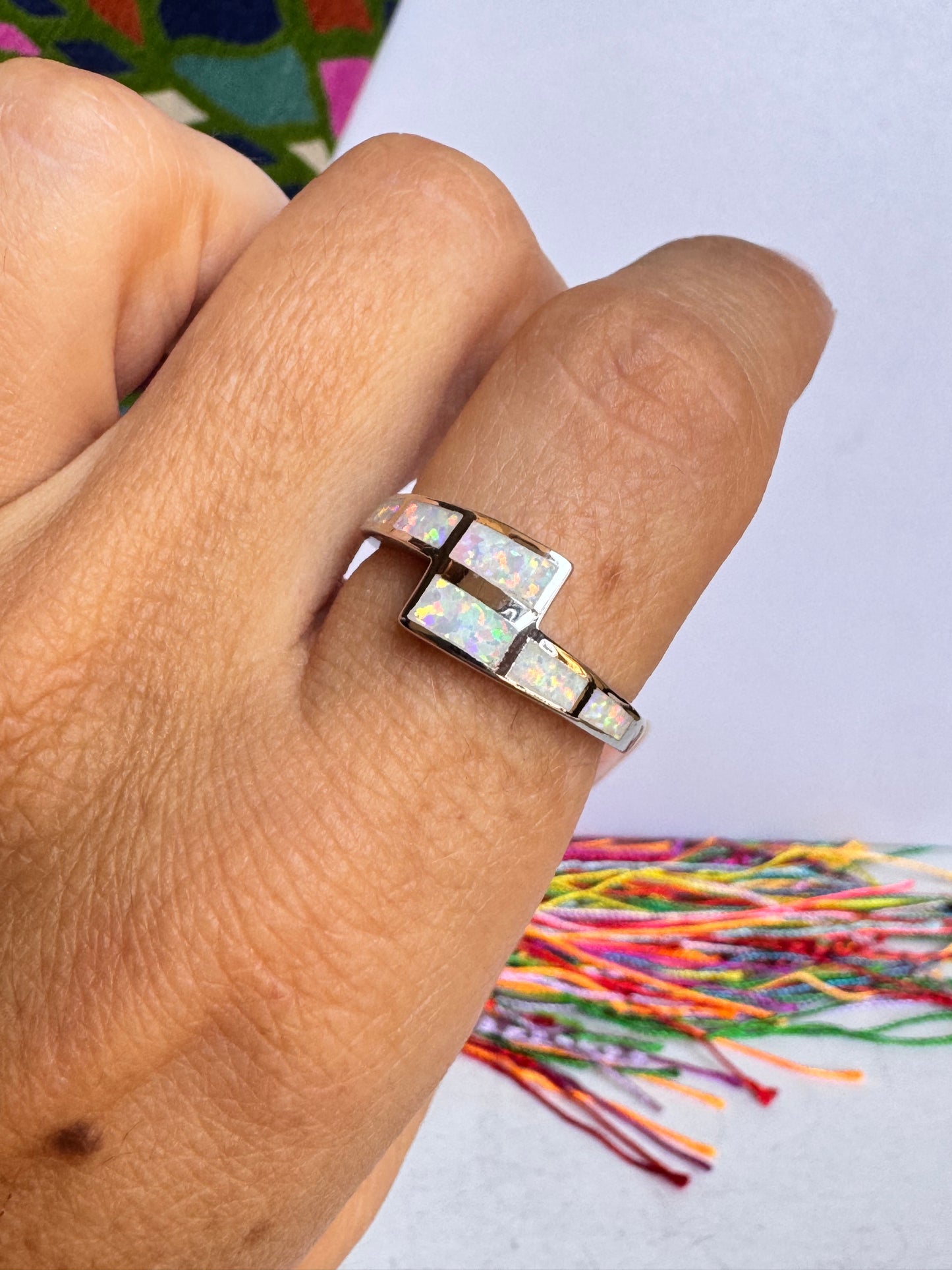 Anello argento 925 opale bianca misura 20 8OP