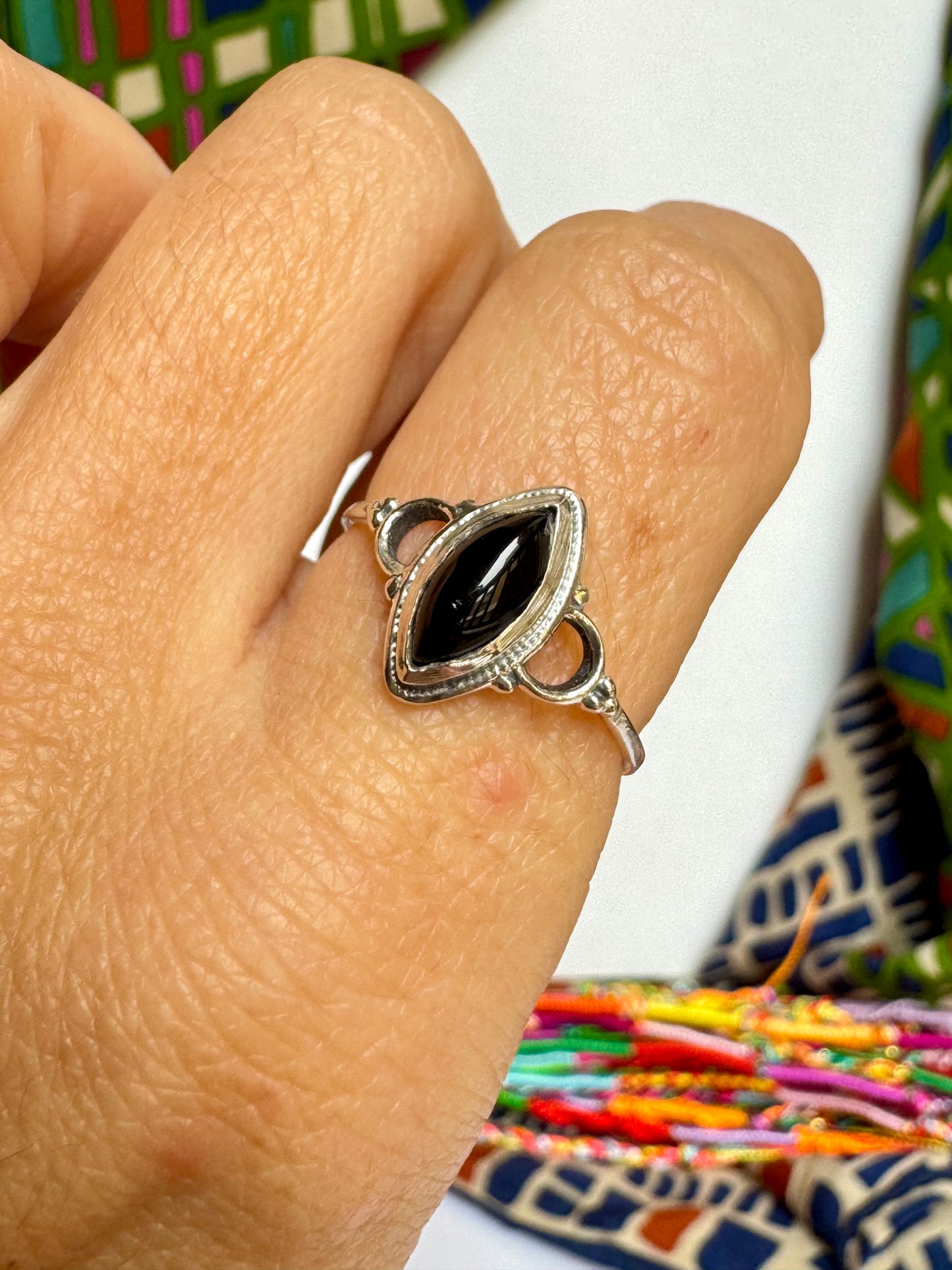 Anello argento 925 onice nero misura 19 - 2ON