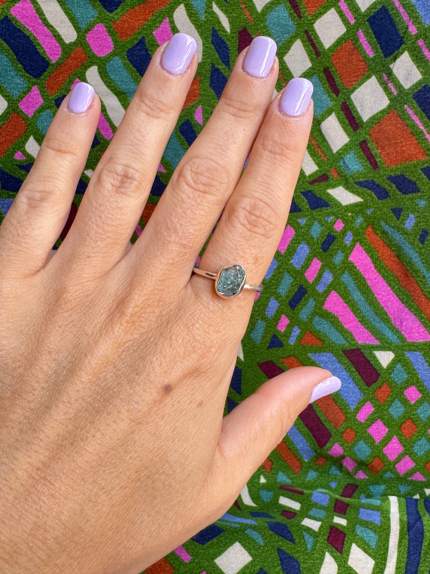 Roher Aquamarin-Silberring Größe 18 – X38