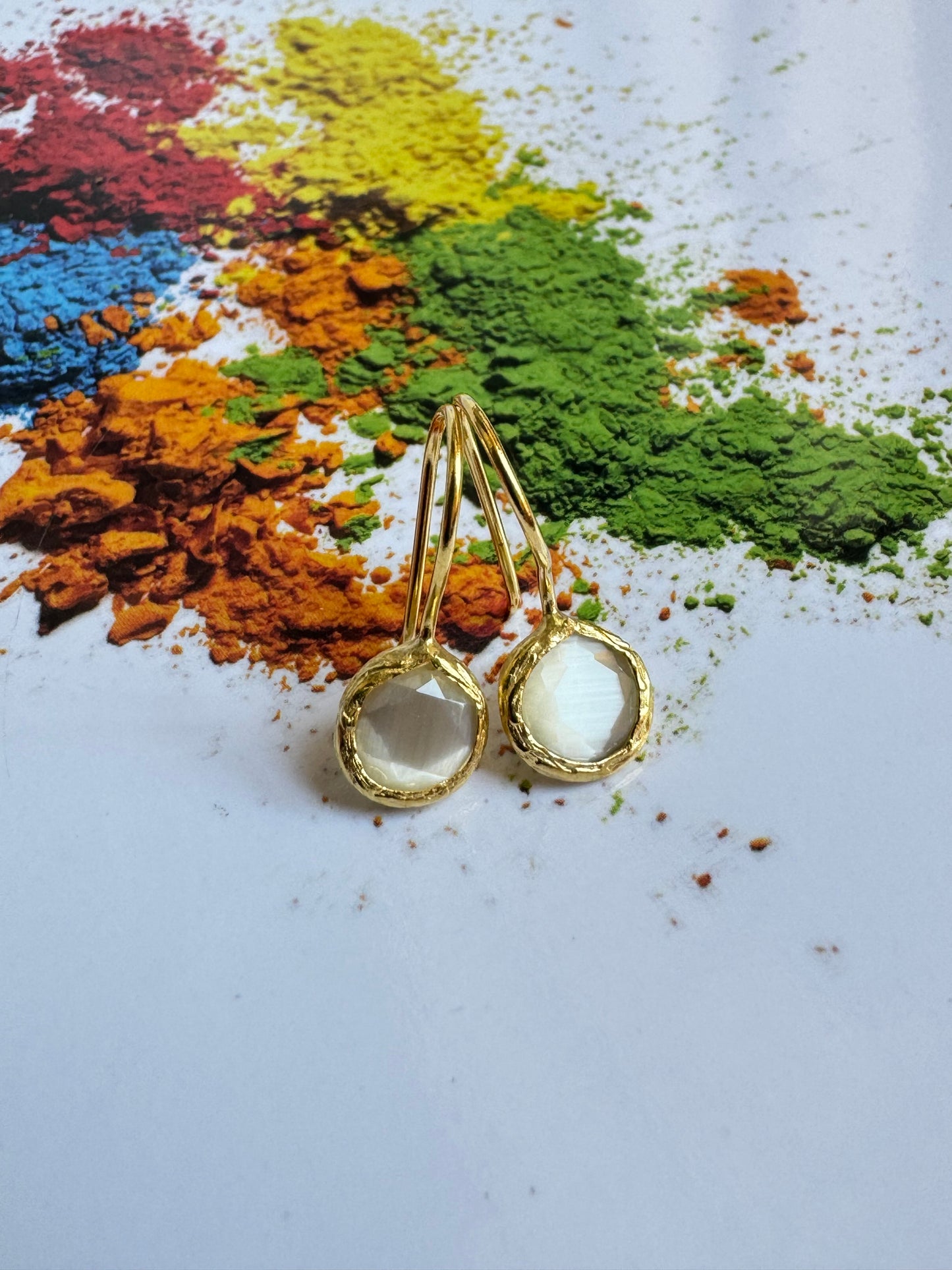 Mini round white stone earrings