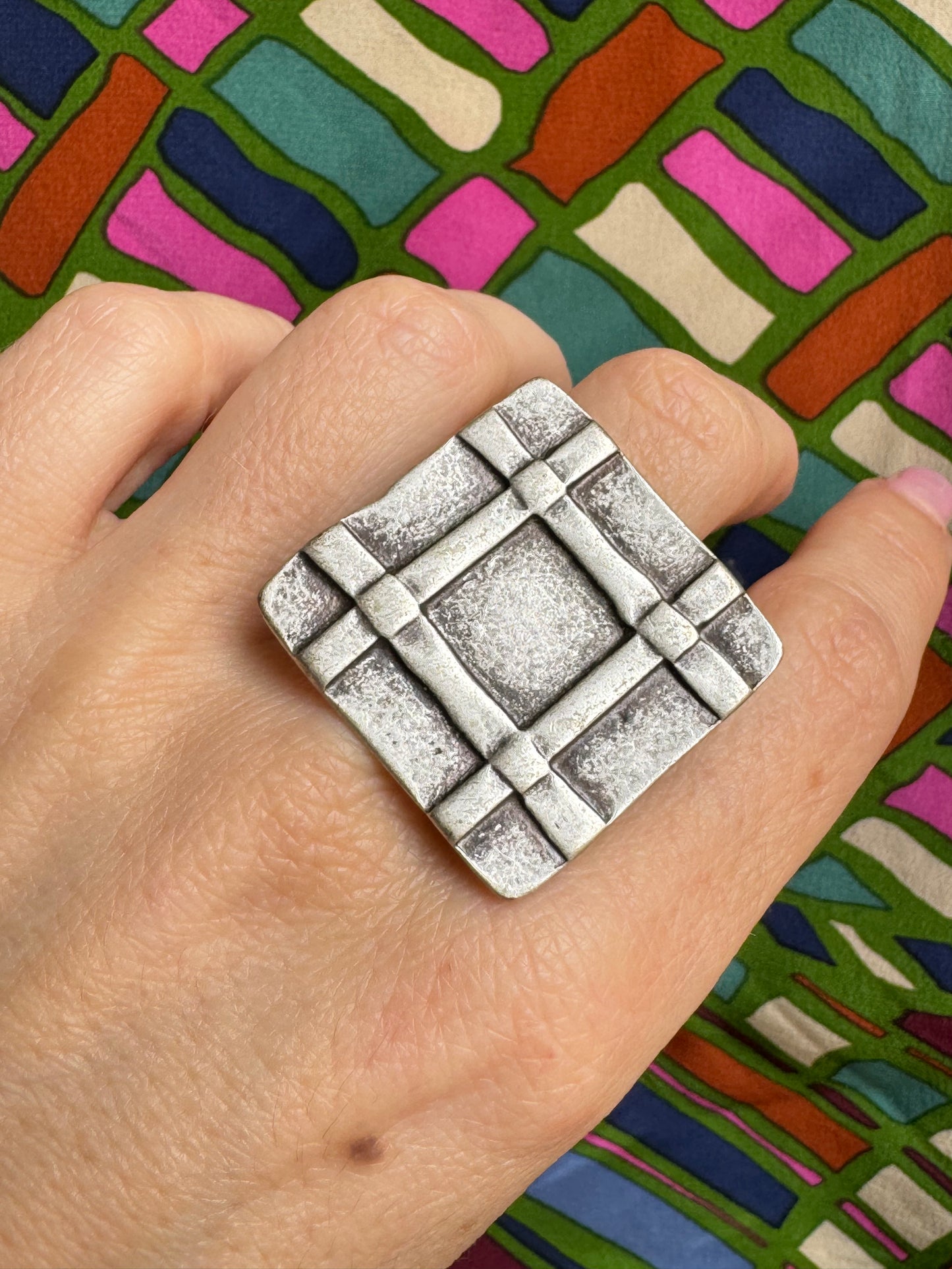 Square zamak silver ring