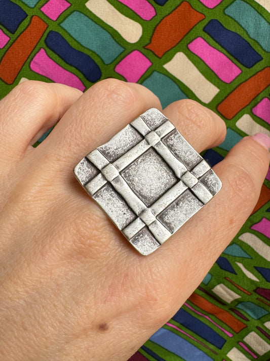 Square zamak silver ring