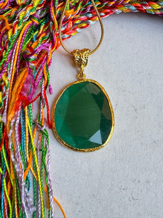 Giant green bottle drop stone pendant