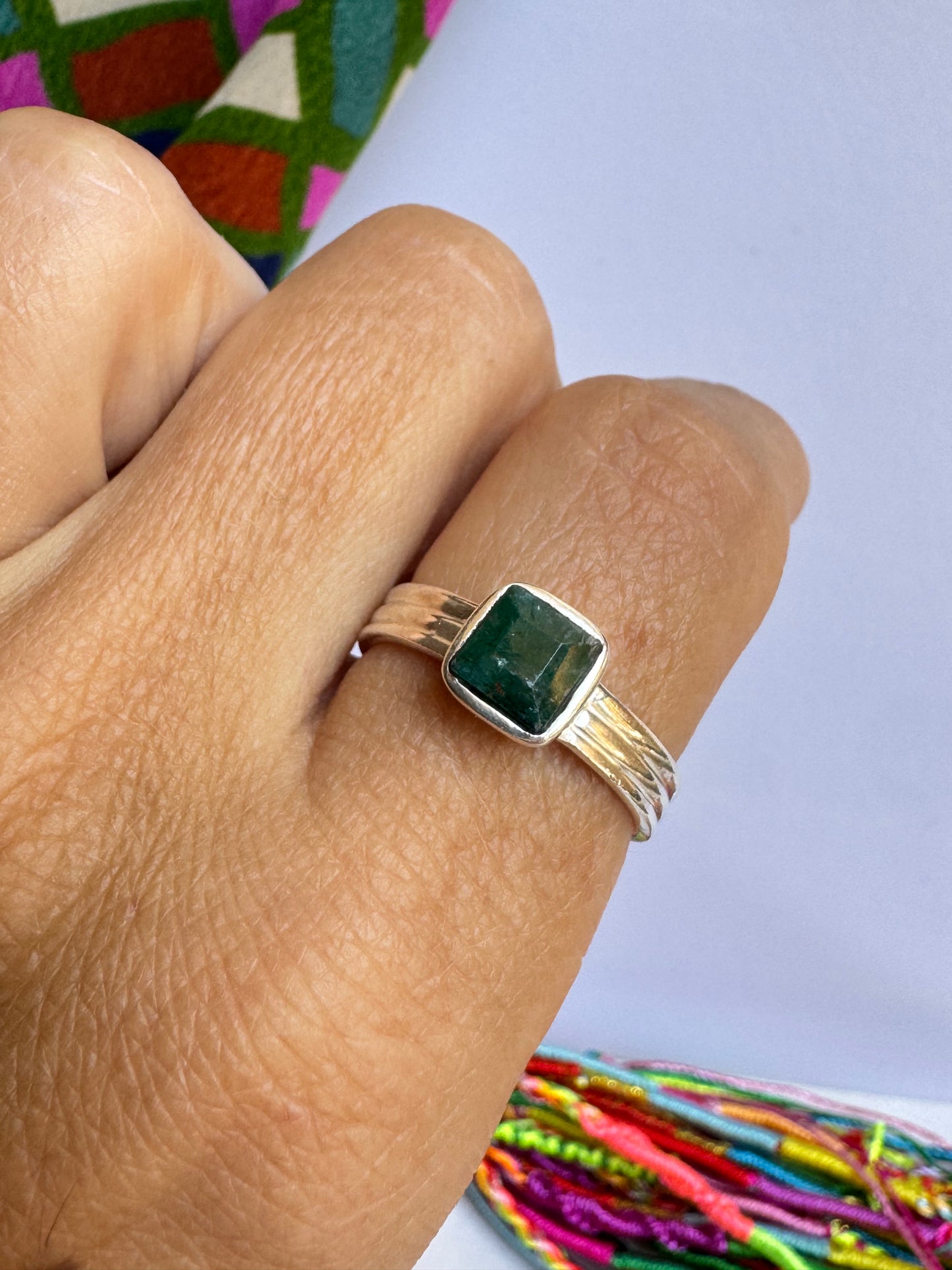Anello argento 925 diaspro verde misura 17/18 - 25UM