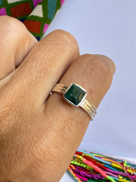 Anello argento 925 diaspro verde misura 17/18 - 25UM