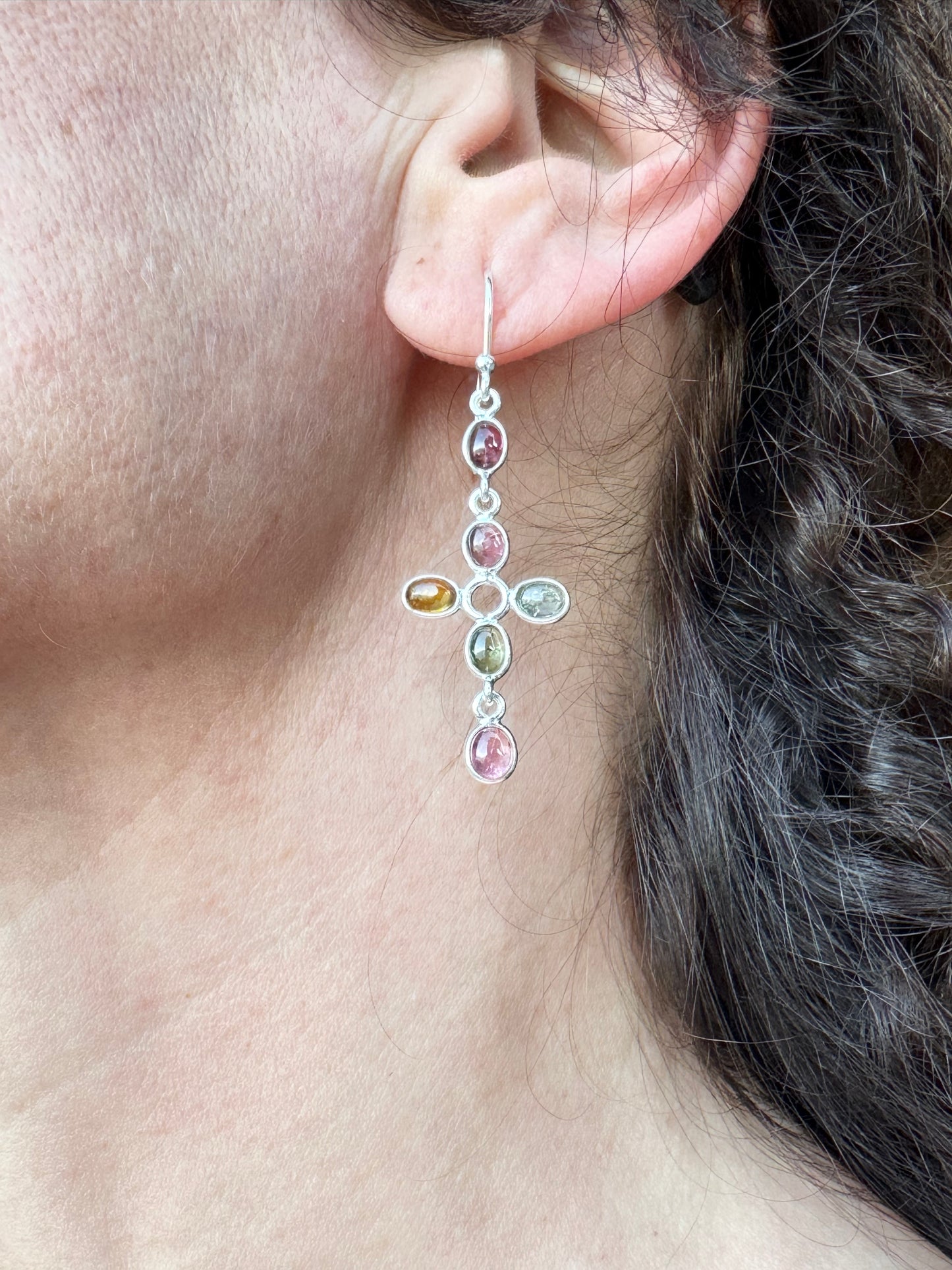 Single earring 925 silver tourmaline